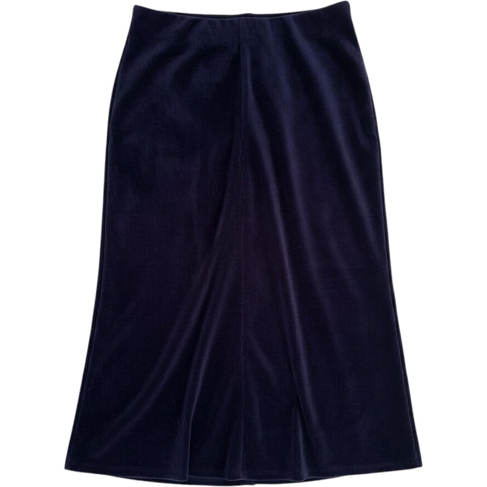 Draper James Navy Blue Corduroy A-Line Midi Skirt Stretch Elastic Waist XS